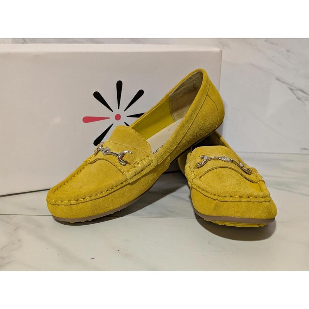 Isaac Mizrahi Yellow Suede Women's Loafers with Silver Bit Detail Sz 8M - Picture 2 of 8